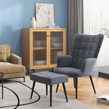 Velvet Relax Chair with armrests and footstool