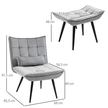 Gray Relax Chair & Ottoman Set, Velvet Upholstery, Comfortable Cushions
