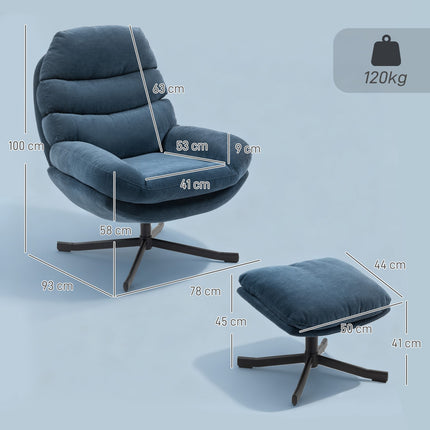 Relax Chair with Ottoman, Chenille Fabric, Blue, 360 Swivel