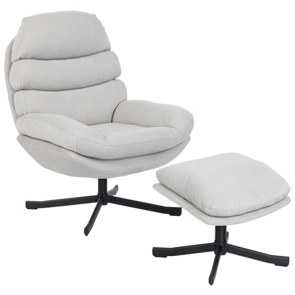 Relax Chair with Ottoman, Chenille Fabric, Cream, 360 Swivel