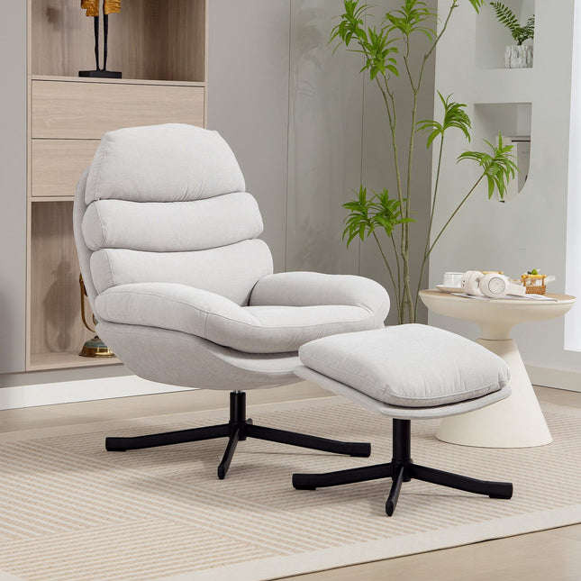 Relaxfauteuil met voetenbank, chenillestof, crème, 360 graden draaibaar