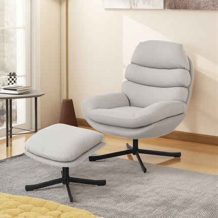 Relax Chair with Ottoman, Chenille Fabric, Cream, 360 Swivel