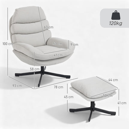 Relax Chair with Ottoman, Chenille Fabric, Cream, 360 Swivel