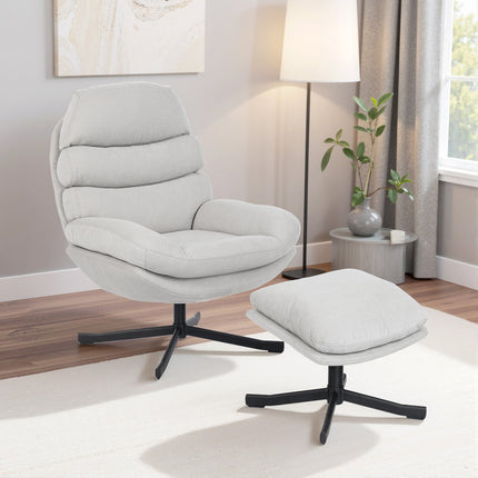 Relax Chair with Ottoman, Chenille Fabric, Cream, 360 Swivel