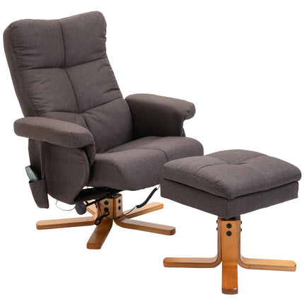 Massage chair with footstool, 145° tilt, brown
