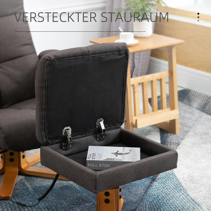 Massage chair with footstool, 145° tilt, brown