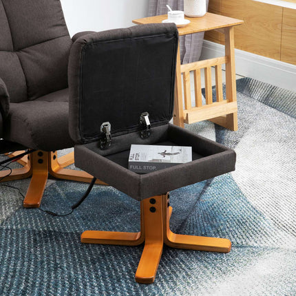 Massage chair with footstool, 145° tilt, brown