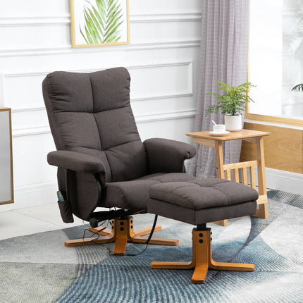 Massage chair with footstool, 145° tilt, brown