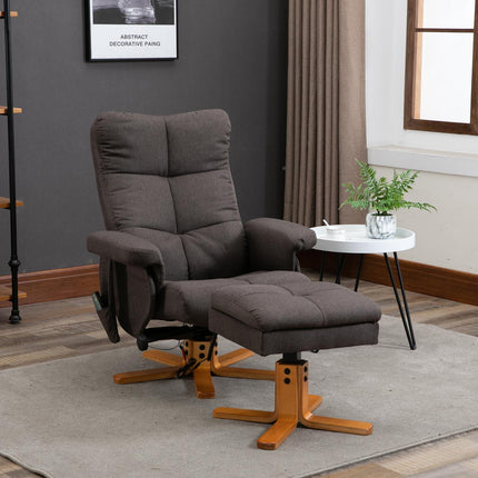 Massage chair with footstool, 145° tilt, brown