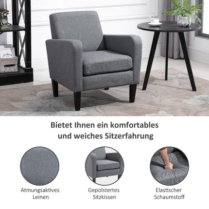 Relaxation chair, linen upholstery, wooden legs, light grey