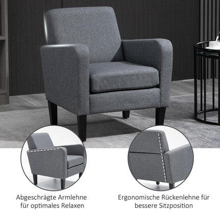 Relaxation chair, linen upholstery, wooden legs, light grey