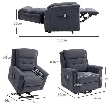 Electric recliner, standing aid, remote control, dark grey