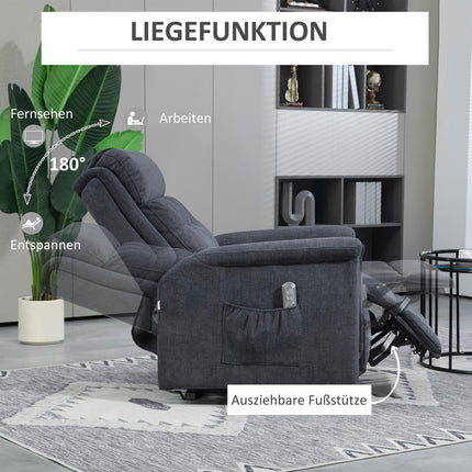 Electric recliner, standing aid, remote control, dark grey