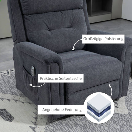 Electric recliner, standing aid, remote control, dark grey