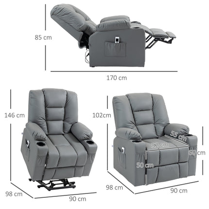 Electric recliner with USB, massage, wheels, gray