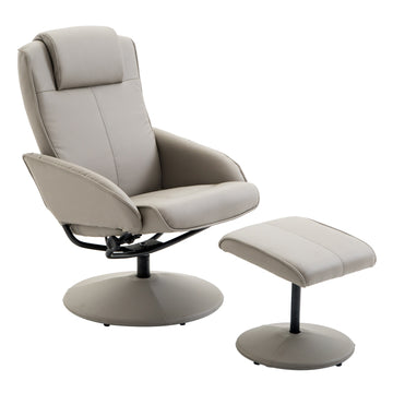 Gray recliner with 360° swivel and footrest