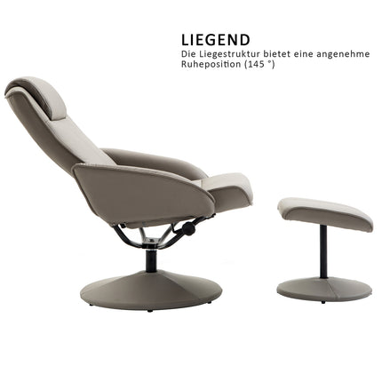 Gray recliner with 360° swivel and footrest