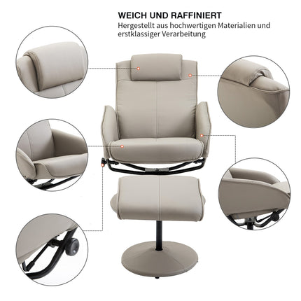 Gray recliner with 360° swivel and footrest