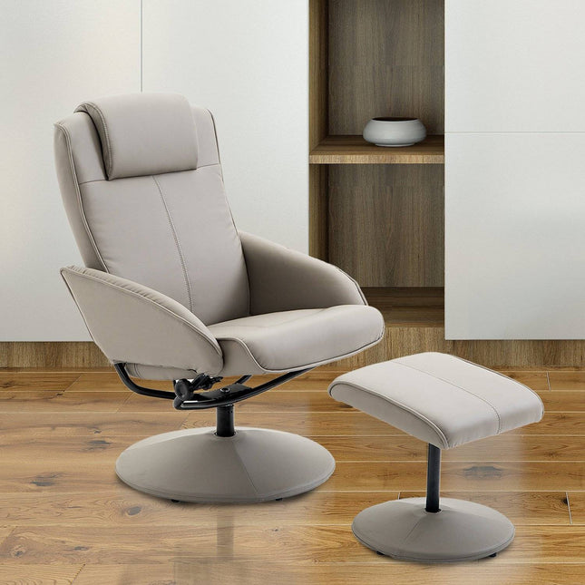 Gray recliner with 360° swivel and footrest