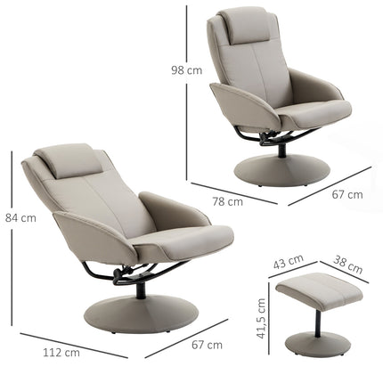 Gray recliner with 360° swivel and footrest