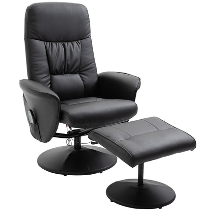 Massage chair with ottoman; Black artificial leather