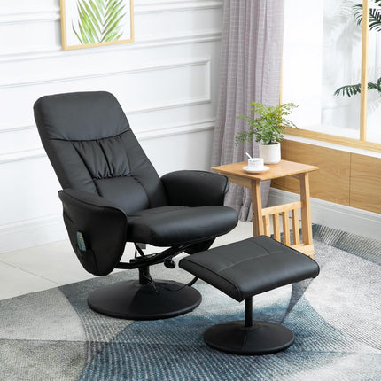 Massage chair with ottoman; Black artificial leather