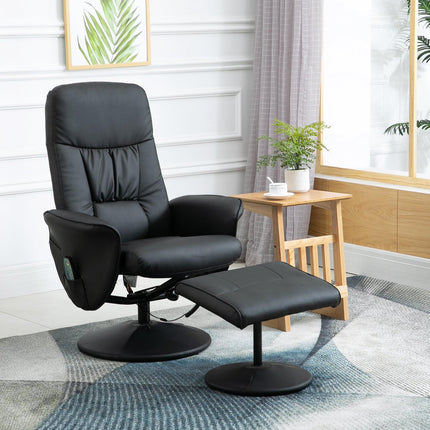Massage chair with ottoman; Black artificial leather