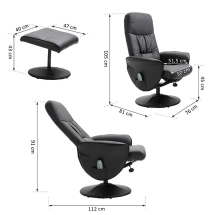 Massage chair with ottoman; Black artificial leather
