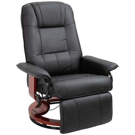 Reclining chair in artificial leather with footrest, swivel, black