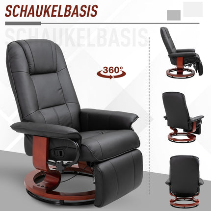 Reclining chair in artificial leather with footrest, swivel, black