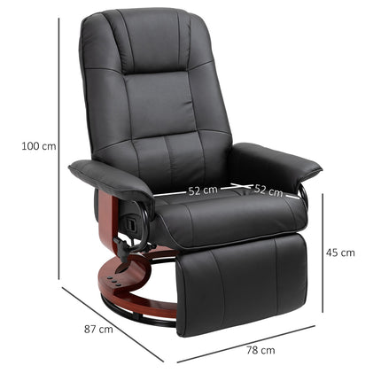 Reclining chair in artificial leather with footrest, swivel, black
