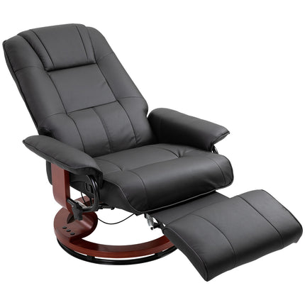 Reclining chair in artificial leather with footrest, swivel, black