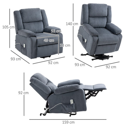 Electric recliner, velvet grey, 92 x 93 x 105 Cm