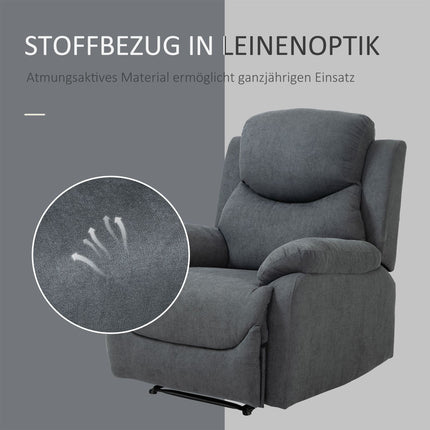 Reclining TV chair in linen look, can handle up to 150 kg