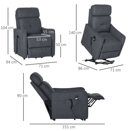 Lounger with standing aid, steel gray polyester fabric