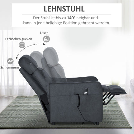 Lounger with standing aid, steel gray polyester fabric