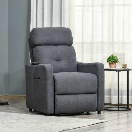 Lounger with standing aid, steel gray polyester fabric