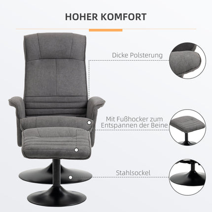 Lounger with footstool, 360° rotatable, dark gray foam