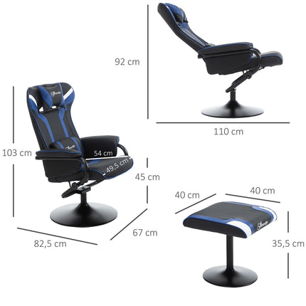 Gaming Recliner Chair with footstool, 130° tilt, dark blue