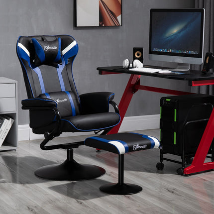 Gaming Recliner Chair with footstool, 130° tilt, dark blue
