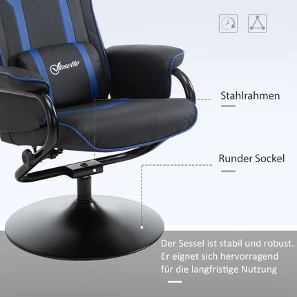 Gaming Recliner Chair with footstool, 130° tilt, dark blue