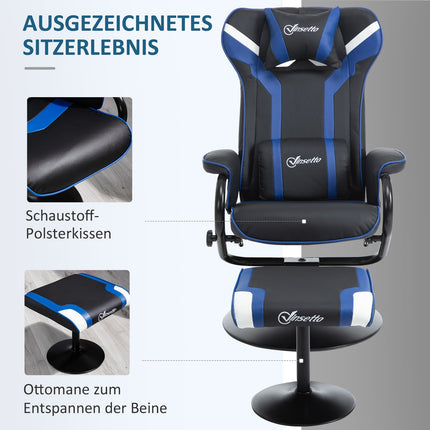Gaming Recliner Chair with footstool, 130° tilt, dark blue