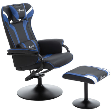 Gaming Recliner Chair with footstool, 130° tilt, dark blue