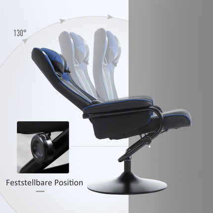 Gaming Recliner Chair with footstool, 130° tilt, dark blue