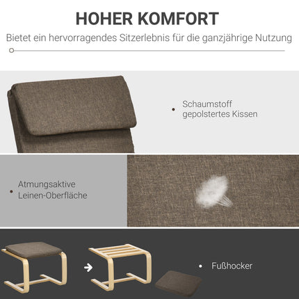 Brown relaxation chair & footstool, linen cover, 67x72x100 cm