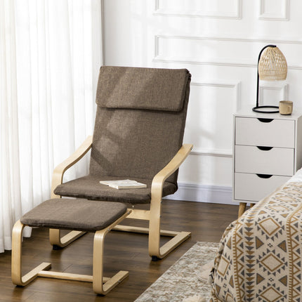 Brown relaxation chair & footstool, linen cover, 67x72x100 cm