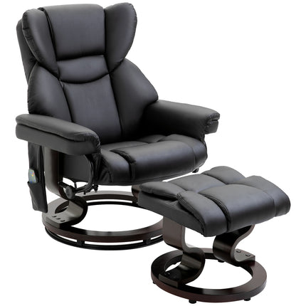 Massage armchair with footstool, black artificial leather