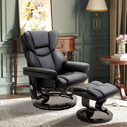 Massage armchair with footstool, black artificial leather