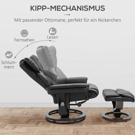 Massage armchair with footstool, black artificial leather