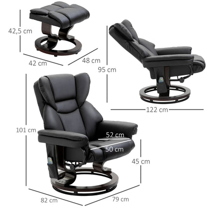 Massage armchair with footstool, black artificial leather